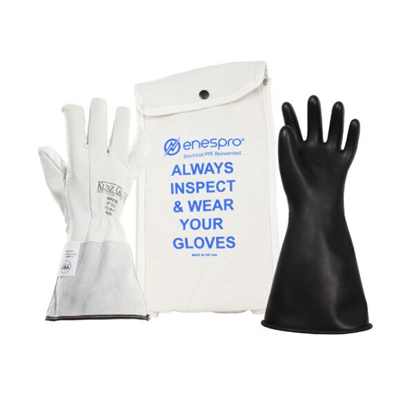 Enespro Class 0 Rubber Voltage 14-inch Glove Kit in Black
